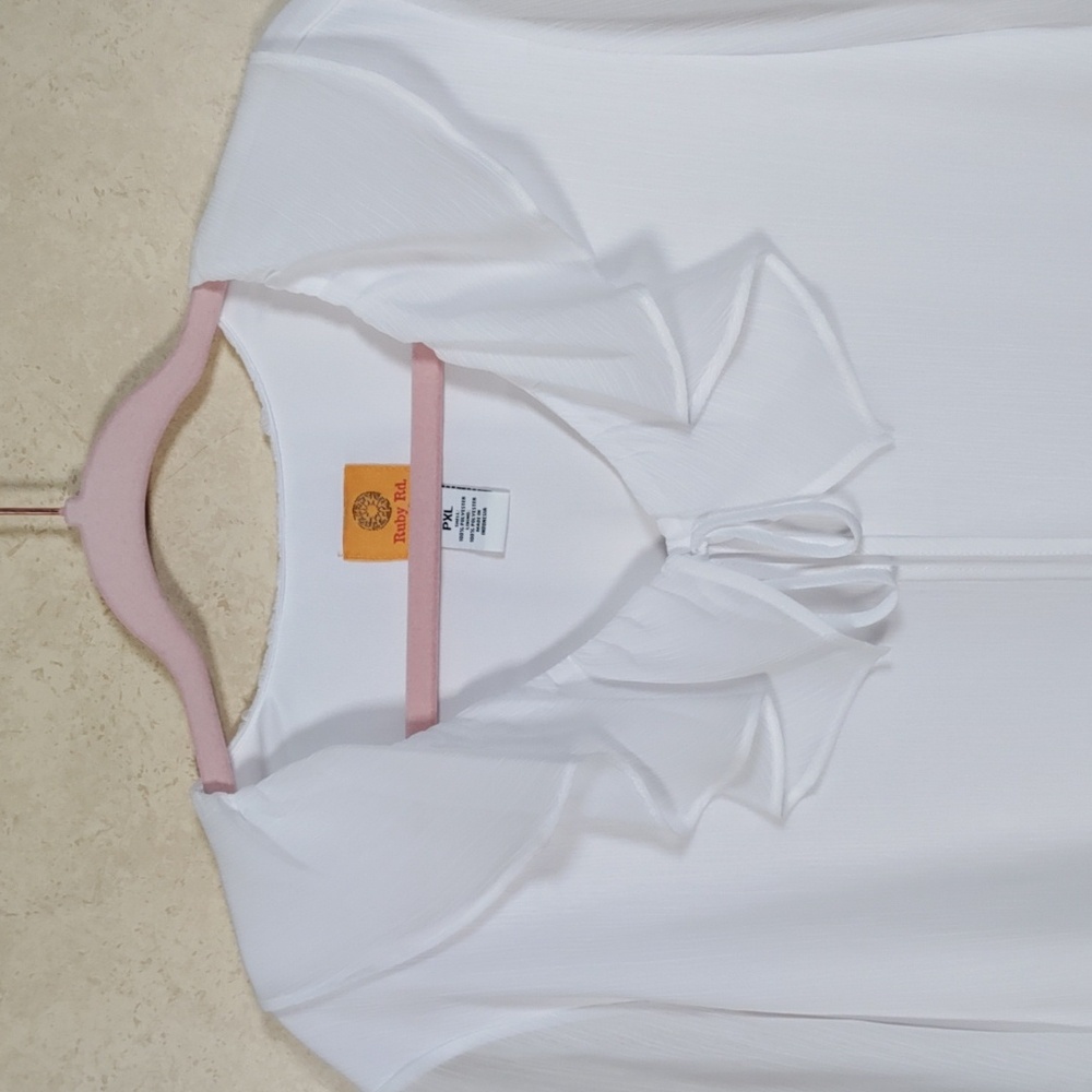*H172 Ruby Rd white Garden Party ruffle neck blouse PXL NWT FINAL PRICE - Picture 2 of 9